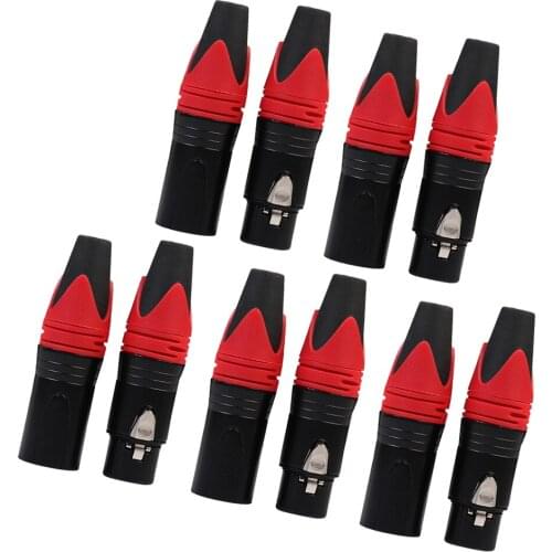 5 pairs Red XLR 3 Pin Male & Female MIC Snake Plug Audio Microphone Cable Connector