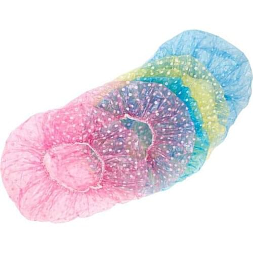 6pcs Clear Disposable Plastic Waterproof Elastic Wave Point Bath Cap Hat Elastic Shower Hat Bath Head Hair Cover Shower