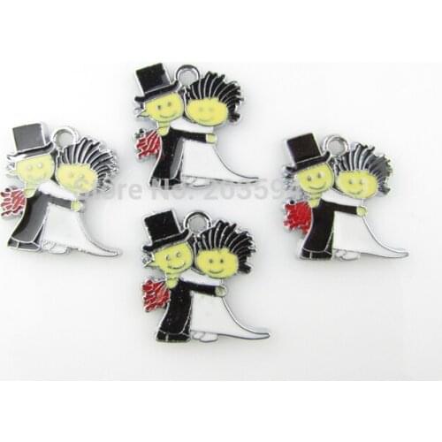 AE102 20pcs Mixed Enamel Alloy The bride and groom Charms Pendants Wedding Gifts Floating Charm 24x23mm