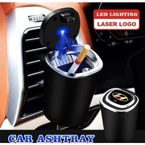 Car Ashtray LED Light Garbage Storage Cup Office Cigarette Container For Hyundai Santa Sonata Solaris Azera Creta I30 Ix25 Tucso