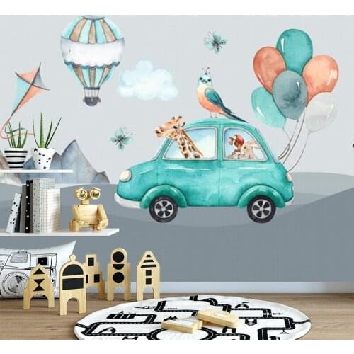 Bacal Cute Cartoon Car 3d Wallpaper Mural for Nursery Kids Room 3d Balloon Wall paper Murals Kindergarten Home Decor