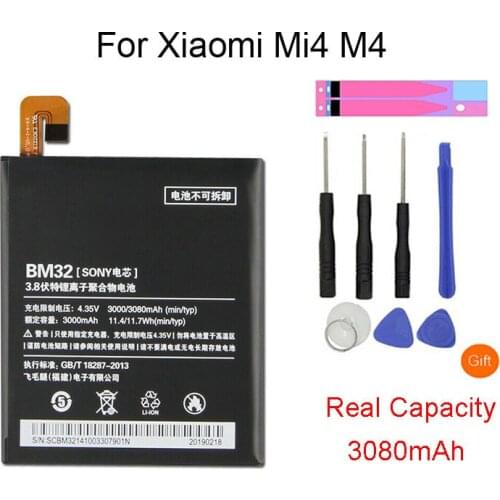 Cell Phone Battery BM32 3000mAh High Capacity High Quality for Xiaomi Mi 4 M4 Mi4 Original Replacement Battery + Free Tool