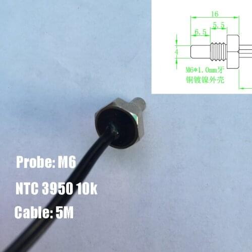 Free ship 100pc high quality M6 ntc temperature sensor 10k 3950 ntc probe screw M6 10k sensor 1% 5m ntc 10k B3950 ntc sensor