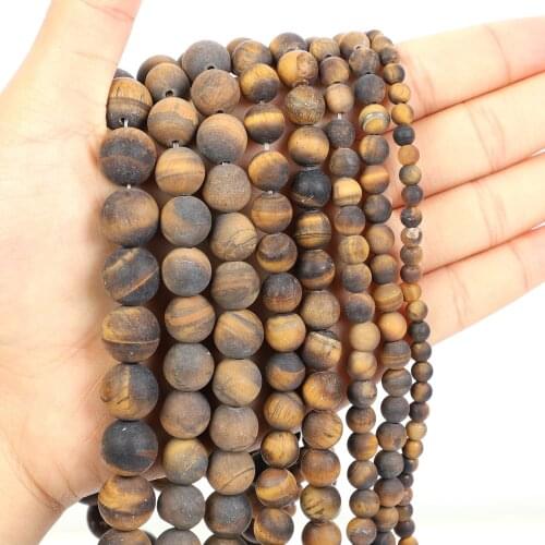 Natural Stone Beads Frosted Tiger Eye Stone Round Loose Beads for Jewelry Making Needlework Bracelet DIY 4-12 MM