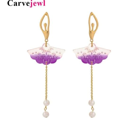 Carvejewl Korean new design ballet girl earrings purple blue pink red color rich resin charms pendant drop dangle long earrings