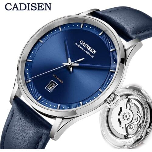 CADISEN Top Brand Men Automatic Mechanical Watch Mens Leisure Classic Watches NH35A Movement Clock Genuine Leather Wristwatch
