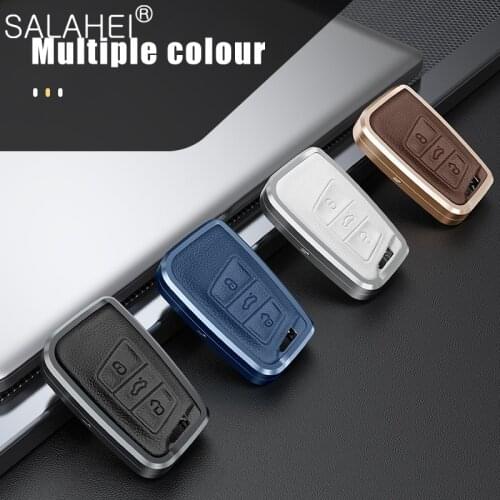Aluminum Alloy+Leather Car Key Case Cover Protector Shell For VW Volkswagen Passat B8 Magotan Golf For Skoda Kodiaq Superb A7