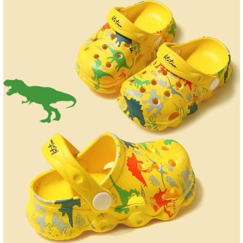 Baby Kids Sandals Slippers For Girls Boys Indoor Cartoon Dinosaur EVA Soft Sole Children Toddler Hole Beach Garden Summer Shoes