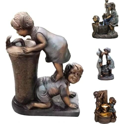 2021 Retro Garden Statue Kids Shape Resin Exquisite Fountain Figurine For Outdoor Garden Accessories Home Decorations