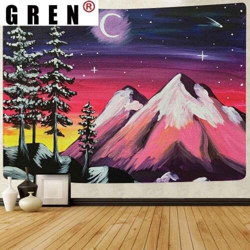 GREN Tapestry Poster Dog Tree Tortoise Mountain Landscape Wall Hanging for Living Room Bedroom Home Blanket Beach Towel Decor