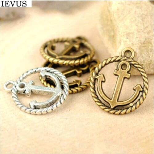 Hot selling 10 pieces/lot 15mm*18mm 2 color anchor charm diy round anchor pendants for jewelry making