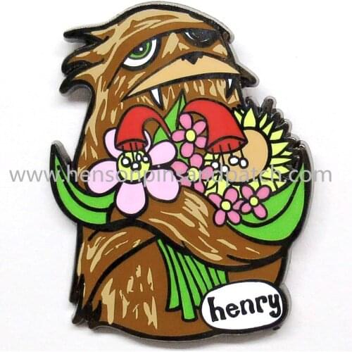 China supplier metal hard enamel with screen printing squatch with flowers pin badge