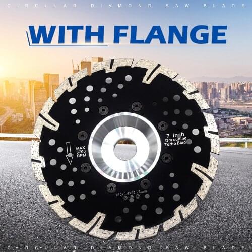 180mm dry diamond turbo cutting blade with aluminum flange 22.23mm for dry or wet cutting stone,tile or concrete