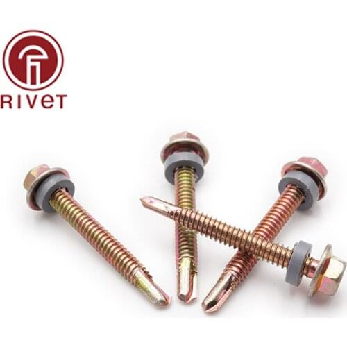 M5.5 Carbon Steel Zincification With Washer External Hexagonal Self Drilling Screw Bolt Tapping Drilling Tail Screw 100 Pcs