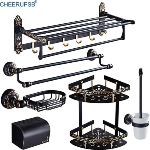 Bathroom Antique Accessories Foldable Set Tower Rack Space Aluminum Triangel Holder Luxury Hair Dryer Support Black Hanger Kit