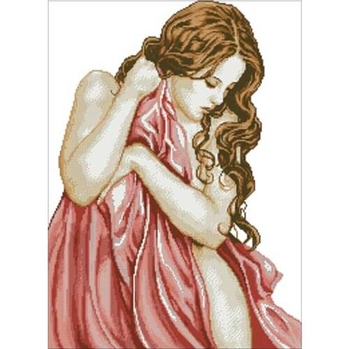 Innocent girl in red dress Counted Cross Stitch 11CT 14CT 18CT DIY Cross Stitch Kits Embroidery Needlework Sets home decor