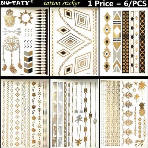 Nu-TATY 6PCS/lot Gold pineapple Temporary 3D Makeup Tattoos Henna Tatuagem Body Art Tatoo Flash Sticker Swimsuit Makeup Tool