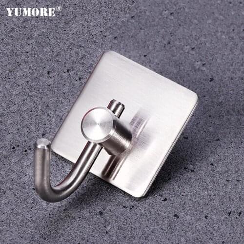 YUMORE 3pcs/lot Self Adhesive Wall Door Hook Key Holder Rack Towel Hanger Stainless Steel Bathroom Rack Hooks Home Kitchen