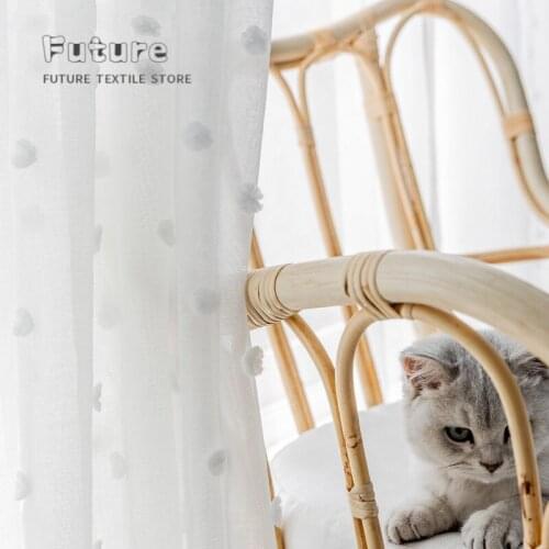 New Pure Color Fresh Style Nordic Minimalist Living Room Bedroom Princess Style Floor-to-ceiling White Polka Dot Curtain Custom