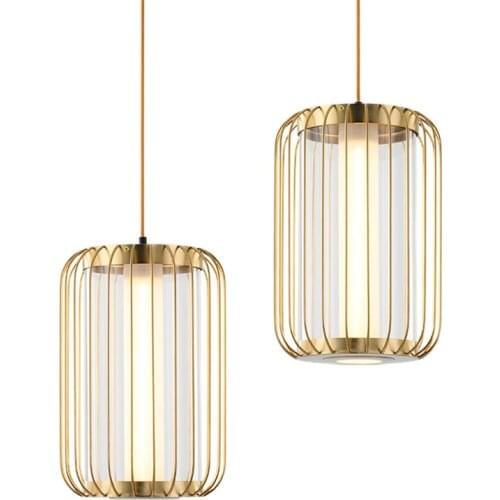 New Chinese-style Gold Glass Birdcage Pendant Lights Restaurant Bar Lamp Bedroom Dining Room Lantern Deco LED Pendant Lamps