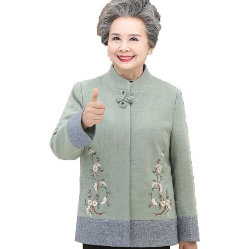 Elderly Autumn Winter Women' Coat New 60-70 Grandma Woolen Clothes Jacket Long-sleeved Mother in Chinese Costume Overcoat A121