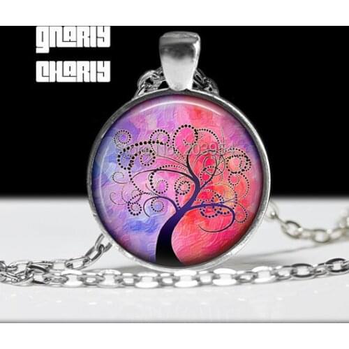 Handmade necklace movie pink TREE OF LIFE 1pcs/lot bronze or steel Glass Pendant jewelry Steampunk vintage antique glass 2017