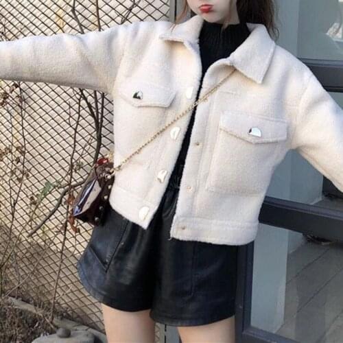 Coats and Jackets Women Casual Fleece Jacket Women Pockets Solid Turn-down Collar Single Breasted Jacket Fashion Female Jacket