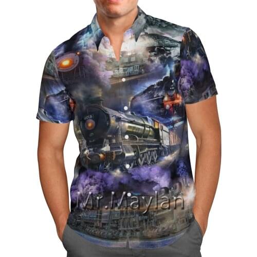 Personalized Train 3D Print Beach Hawaiian 2021 Summer Shirt Short Sleeve Shirt Streetwear Oversized Camisa Social Chemise Homme