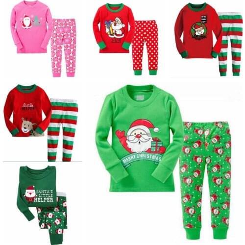 Baby Girls Boys Christmas Pajamas Set Kids Striped Xmas Deer Snow Printed Long Sleepwear Set Family Christmas Nightwear Outfits