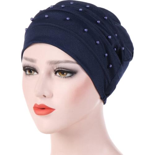 Classic Ethnic Style Ladies Hat Hoods Keep Warm Beads Head Cap Muslim Turban Hijab Caps Elastic Hair Wrap Keep Warm Beanies Head
