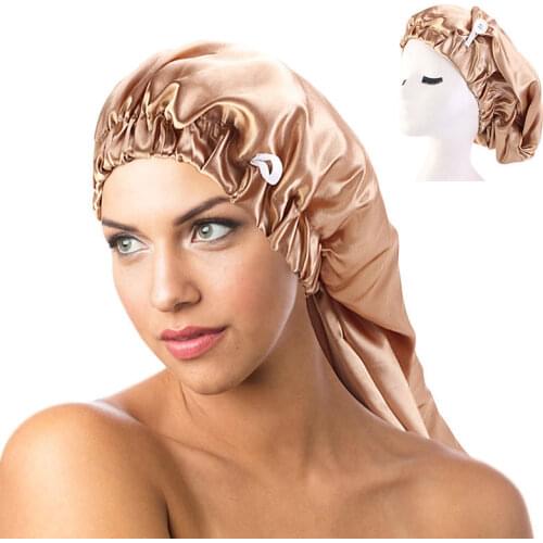 New Long Satin Bonnet Sleep Cap with high elastic hair band Night Cap Hair Care Bonnet Nightcap for Women Men chemo Caps