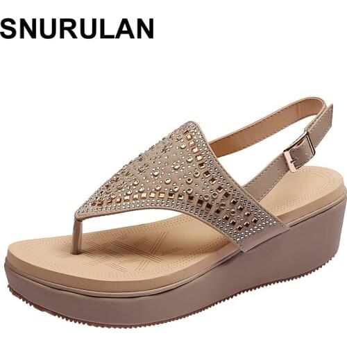 SNURULAN Woman Shoes Rhinestone Mesh Round Head Mid Heel Large Size Loose Black Casual Fashion Sandals Women Summer Shoes