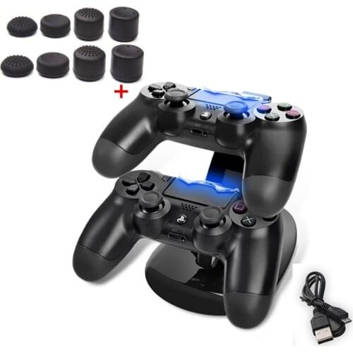 PS4 LED Dual USB Charging Dock Station Stand Charger Power Supply for Playstation 4 PS4 Slim PS4 Pro Controller Gamepad W/ Grips
