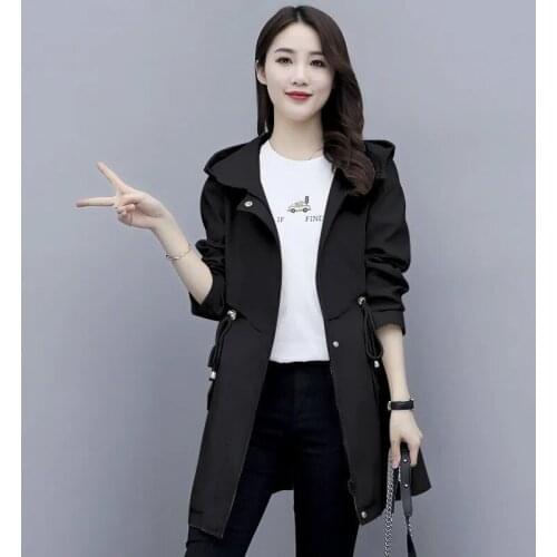 Spring Autumn Long Trench Coats Womens Casual Hooded Windbreakers Female Embroidery Slim Coat With Lining Zipper Pocket Outwear