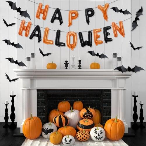Halloween Decoration 42PCS 10 Inch Pumpkin Skull Print Latex Balloon Sleeve Bat Little Ghost Black Cat Aluminum Film Globos