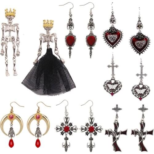 Vintage Vampire Bat Goth Mysterious Dark Coffin Drop Earrings Jewelry Blood Rose Heart Butterfly Bat Crown Skull Charms Earrings