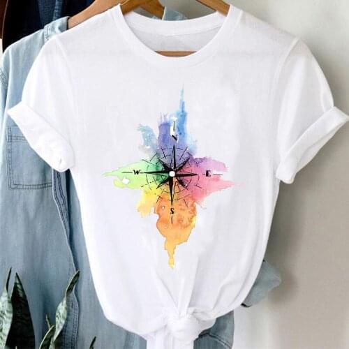 T-shirts Women Watercolor Compass Spring Summer Cute 90s Girl Fashion Clothes Stylish Tshirt Top Lady Print Sweet Tee T-Shirt