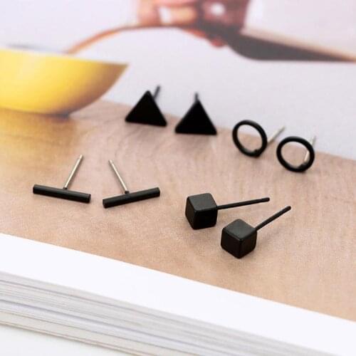 4 pairs Round triangle Shaped Gold&Black Colors Geometric Alloy Stud Earring For Women Ear Jewelry Gifts 2021 New