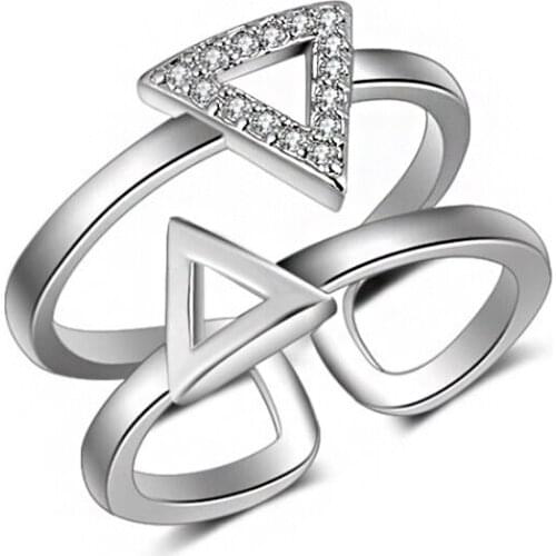 Hollow Triangle Double layers Opened Finger Rings Zirconia Rose Gold Colors Women Wedding Party Jewelry Accessories Gifts