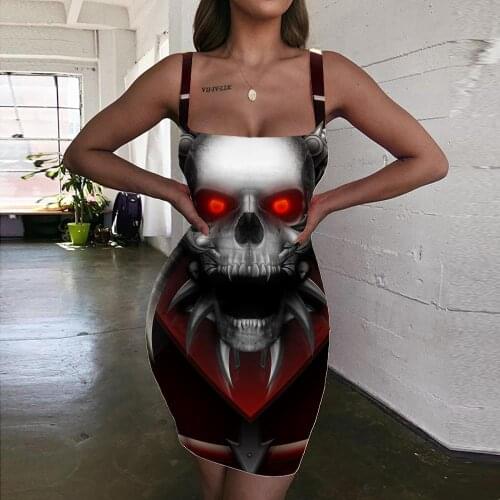 Giyu Skull Dresses Women Punk Vestido Sexy Ferry Halter Sleeveless Womens Clothing Mini Evening Short Beach Fashion