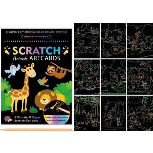 10pack Creative Children Scratch Painting Paper Cartoon Graffiti Board Drawing Book for Theme Birthday Party Christmas Gift