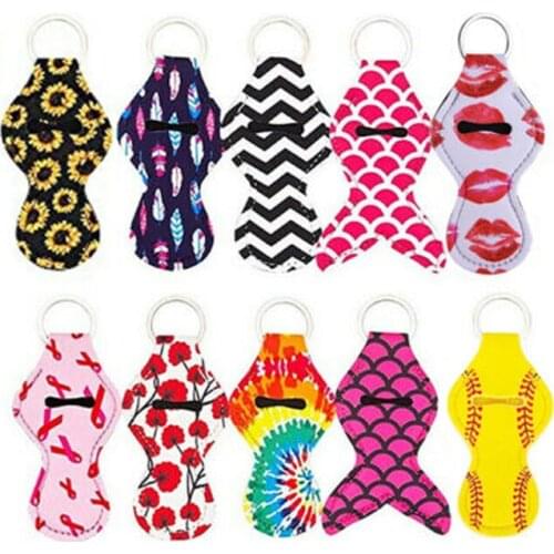 10Pack Chapstick Holder Keychain Neoprene Lip Balm Tube Lipstick Holder Colorful