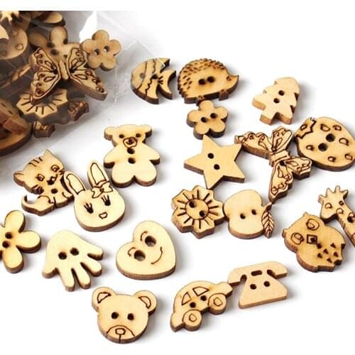 100pcs Cute Cartoon Small Buckle Wooden Buttons Log Color Diy Handmade Decoration Childrens Clothing Accessories Set