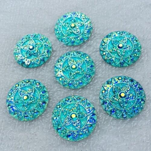 12Pcs AB Round Flowers Resin rhinestone applique Flatback Strass stones and crystals-E345