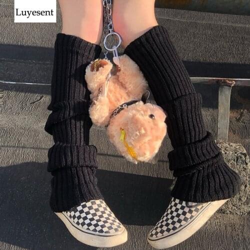 2021 Punk Solid Cool Knit Long Socks Women Outdoor Knee High Elastic Leg Warmers Lady Warm Slim Gothic Hip-hop Rock Sock