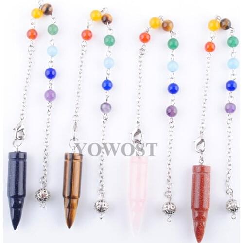 5Pcs/Lot New Arrival 7 Chakra Pendulum Natural Stones Reiki Healing Pendants For Dowsing Divination Women Men Jewelry QBN359
