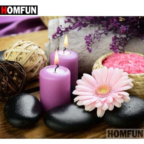 HOMFUN Full Square/Round Drill 5D DIY Diamond Painting "Flower candle" Embroidery Cross Stitch 3D Home Decor Gift A12003
