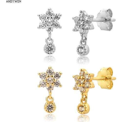 ANDYWEN 100% 925 Sterling Silver Sunflower Stud Earring Crystal Pendiente Piercing Ohrringe Party Small Jewelry For 2021