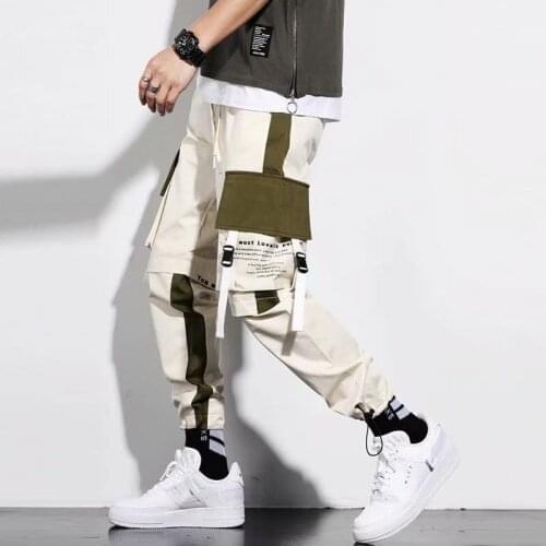 Techwear Cargo Pants Mens Multi Pockets Ribbons Buckle Jogging Pants Autumn Korean Style Hip Hop Sweatpants