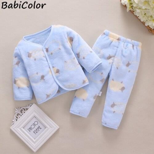 BabiColor Baby Thicken Pajamas Set spring autumn Boy Girl Flannel Fleece Toddler Child Warm Catoon Sleepwear Kids Home Suit